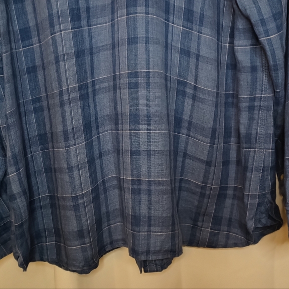 Lauren Ralph Lauren Womens 1X Long Sleeve Linen Shirt Blue Plaid Button Classic - Picture 8 of 10